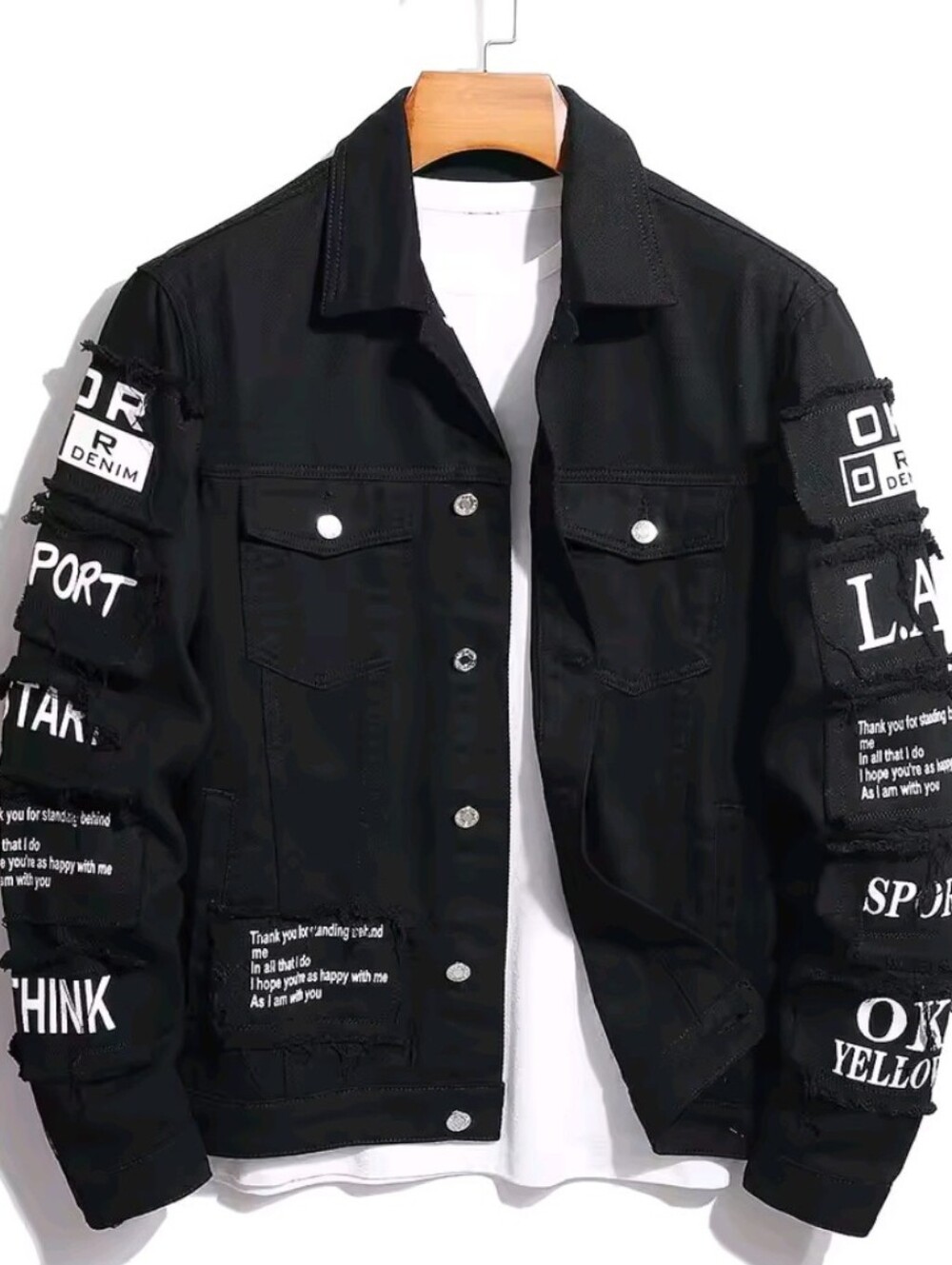 Men's Y2K Denim Jacket Jeans Clothing Patches Windbreaker Cotton Stretchy Trucke